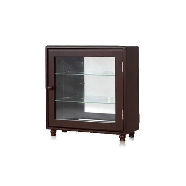 コレクションケース ディスプレイケース 約幅40cm ダークブラウン 脚付き ガラス棚付き 扉付き 内側背面ミラー リビング ホビー |b04