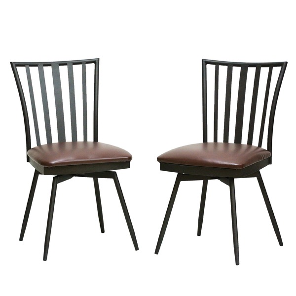 回転式 ワークチェア/ダイニングチェア (2脚 ブラウン 幅43cm) 360度回転式 スチール PVC ウレタンフォーム 組立品 |b04の通販は