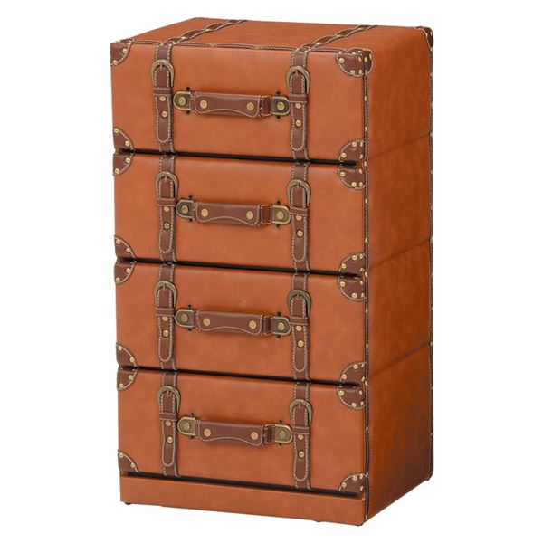 トランク型 チェスト 4段 幅41cm ライトブラウン 合皮 チェスターシリーズ リビング収納 完成品 リビング ダイニング |b04の通販は