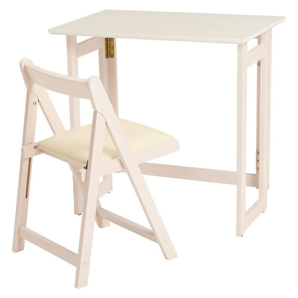 折りたたみテーブル チェア セット 約幅70cm ホワイトウォッシュ 木製 アジャスター付き 組立式 折りたたみデスク＆チェア |b04の通販は