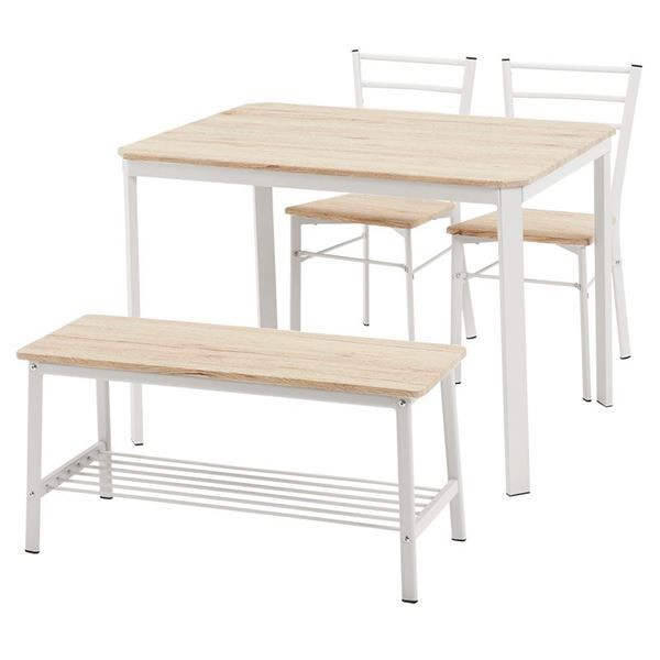 ダイニングテーブル セット (ホワイト 4点セット) 机幅約100cm チェア×2脚 ベンチ×1 スチールパイプ 組立式 (リビング) |b04の通販は