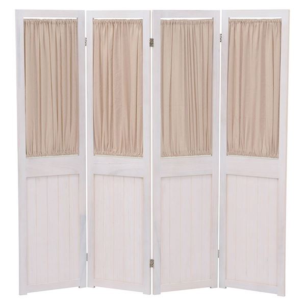 パーテーション 衝立 4連 約幅40cm アンティークホワイト 木製 桐材 取り外し式カーテン付き 完成品 リビング ダイニング |b04の通販は