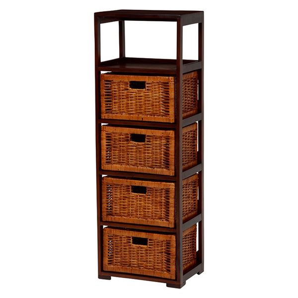 ランドリーラック 約幅37×奥行27.5×高さ110cm マホガニー 籐 ラタン 引出内布付き ランドリー収納 脱衣所 洗面所 |b04の通販はその他ケース・ボックス・小物