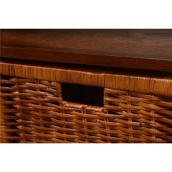 ランドリーラック 約幅37×奥行27.5×高さ110cm マホガニー 籐 ラタン 引出内布付き ランドリー収納 脱衣所 洗面所 |b04の通販は