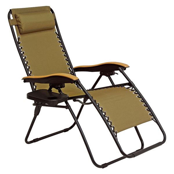 屋外対応 リラックスチェア/折りたたみ椅子 (カーキ 枕付) 約幅80cm リクライニング式 肘付き サイドテーブル付 通気性抜群 |b04の通販は