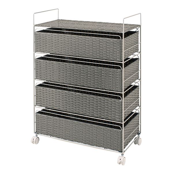 ランドリーラック 約幅60cm グレー キャスター付き スチールフレーム 取っ手付き 樹脂製 組立式 脱衣所 洗面所 |b04の通販は