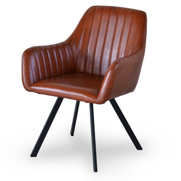 パーソナルチェア 約幅585mm ブラウン 肘付き PUレザー スチールパイプ モダンクラブチェアー 組立品 リビング ダイニング |b04の通販は 14,356円