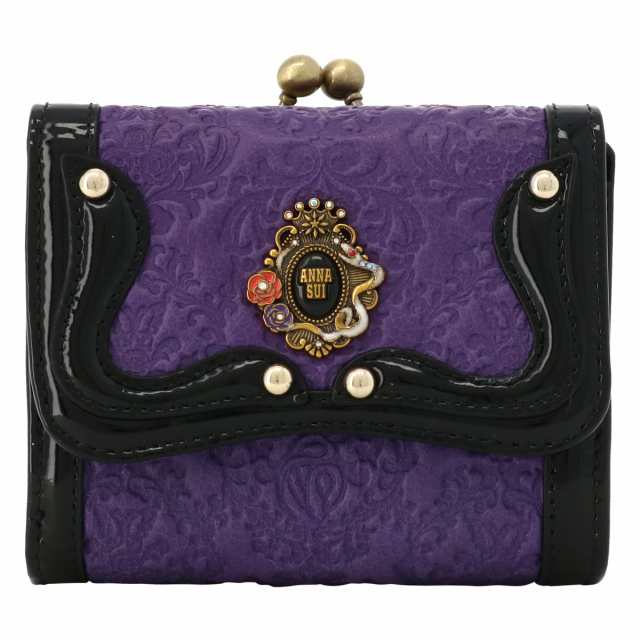 アナスイ バッグ がま口 紫 アジアン ペイズリー ハンドバッグ