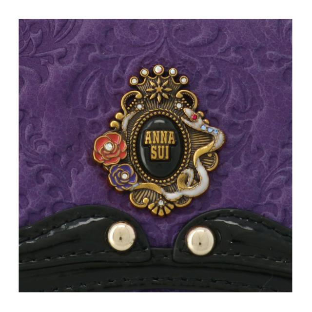 美品 アナスイ 二つ折り財布 セルパン レザー がま口 白い蛇 ブラック ANNA SUI アナスイ 二つ折り財布 がま口 本革 レディース