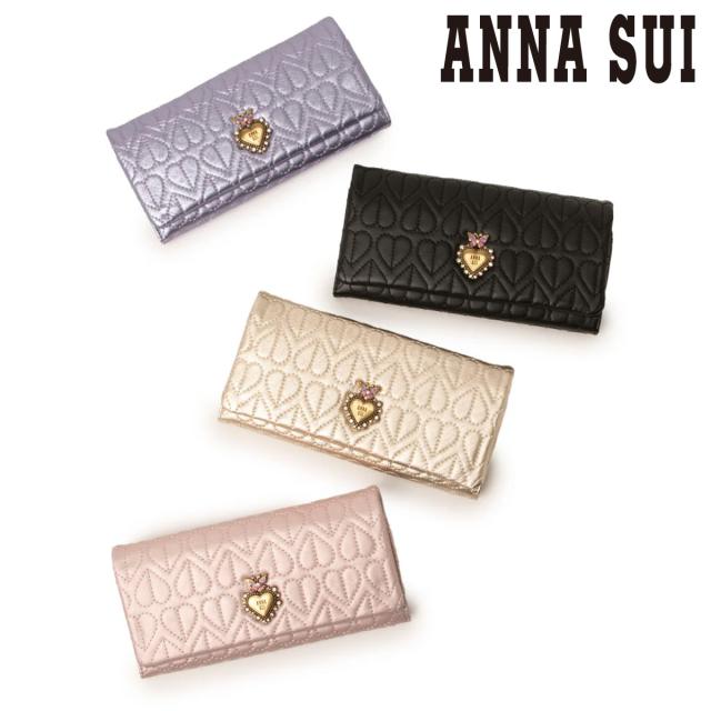 【レビュー投稿で+5％還元】アナスイ 長財布 かぶせ 本革 レディース ドリーミー 318341 ANNASUI 羊革 山羊革 刺繍 ハート キルト キルティング レザー