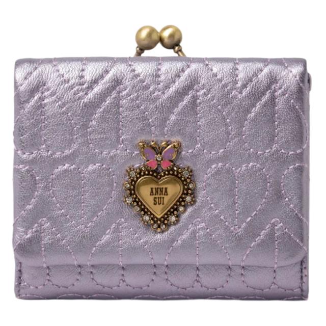 アナスイ 二つ折り財布 ガマ口 本革 レディース ドリーミー 318342 ANNASUI コンパクト ミニ財布 羊革 山羊革 刺繍 ハート キルト キルティング レザー_1