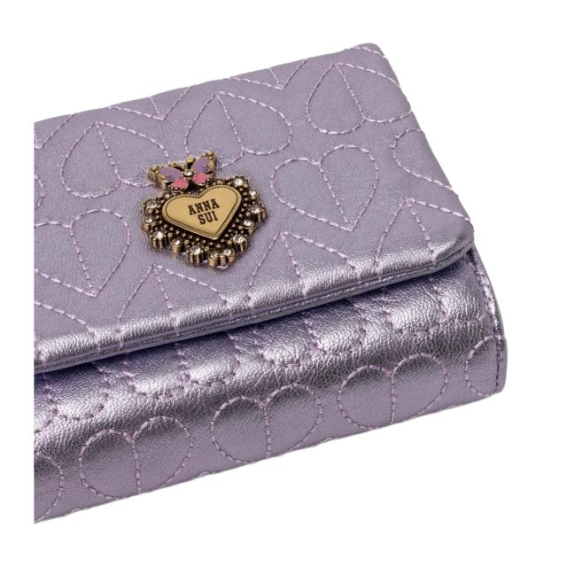 アナスイ 二つ折り財布 ガマ口 本革 レディース ドリーミー 318342 ANNASUI コンパクト ミニ財布 羊革 山羊革 刺繍 ハート キルト キルティング レザー_6
