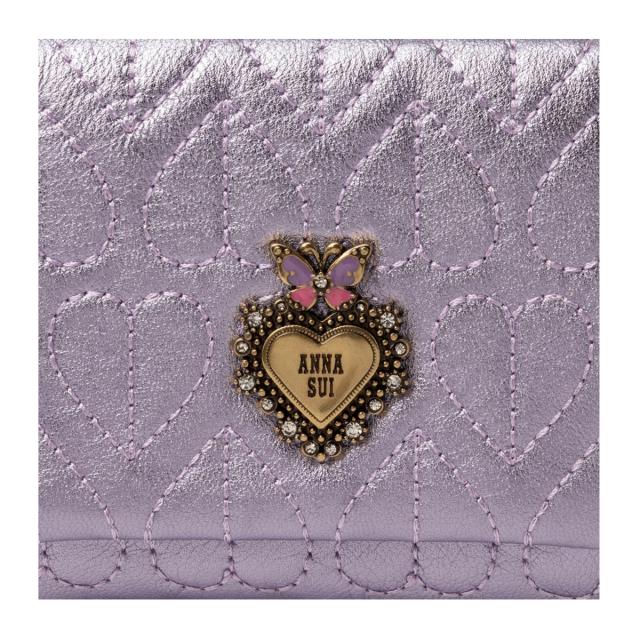 アナスイ 二つ折り財布 ガマ口 本革 レディース ドリーミー 318342 ANNASUI コンパクト ミニ財布 羊革 山羊革 刺繍 ハート キルト キルティング レザー_7