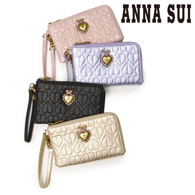 アナスイ パスケース 小銭入れ マルチケース 本革 レディース ドリーミー 318343 ANNASUI ミニ財布 ストラップ 羊革 山羊革 刺繍 ハート キルト キルティング レザー 14,586円