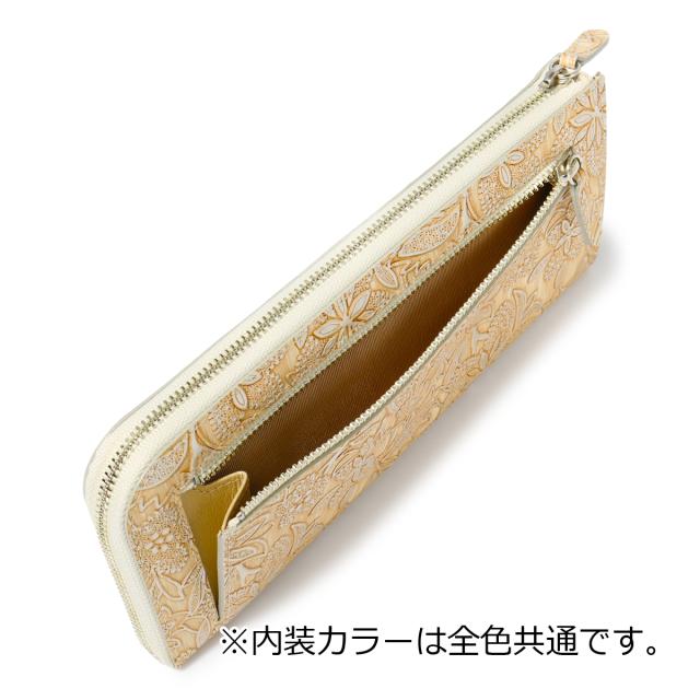 [アルカン] 長財布 L字ファスナー 本革 レディース クレア 1414-702 日本製 薄型 花柄 パール 型押し エンボス 牛革 レザー  ラベンダー アルカン] 長財布 L字ファスナー 本革 レディース クレア 1416-660