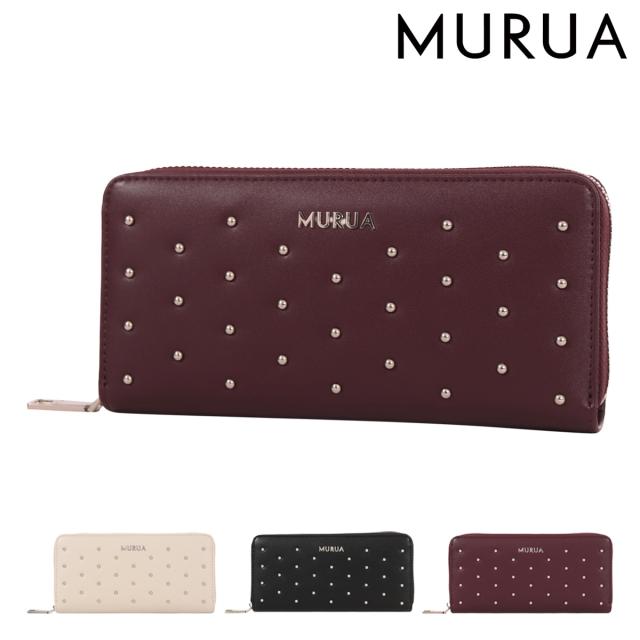 【レビュー投稿で+5％還元】MURUA 長財布 ラウンドファスナー レディース MR-W1371 ムルーア スタッズ 大容量 ドット クリスマス_mp クリスマス_wp