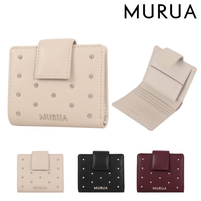 【レビュー投稿で+5％還元】MURUA 二つ折り財布 ミニ財布 レディース MR-W1373 ムルーア スタッズ コンパクト クリスマス_mp クリスマス_wp