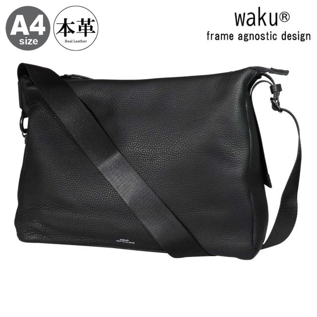 【レビュー投稿で+5％還元】ワク ショルダーバッグ A4 カジュアル 横型 大きめ 通学 メンズ WK-0095 waku 軽量 本革 牛革 レザー