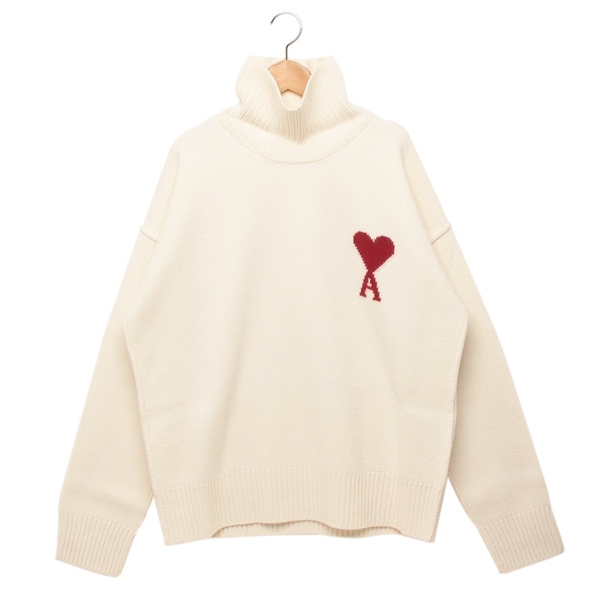 アミパリス ニット セーター アミ ドゥ クール タートルネック ホワイト レッド メンズ レディース AMI PARIS UKS839U 018 154