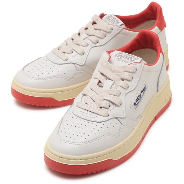 オートリー スニーカー メダリスト MAISON KITSUNEコラボ ホワイト レッド レディース AUTRY AULW MK02