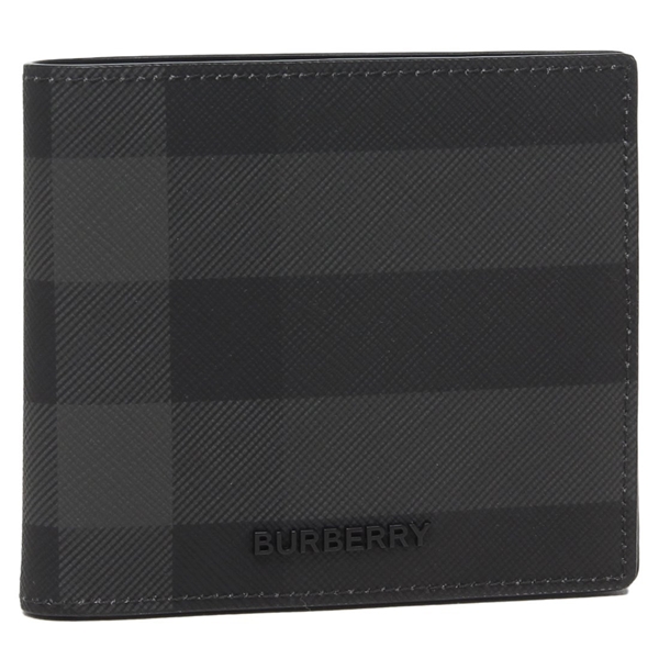 バーバリー 二つ折り財布 チェック スリム グレー ブラック メンズ BURBERRY 8100529 A1208