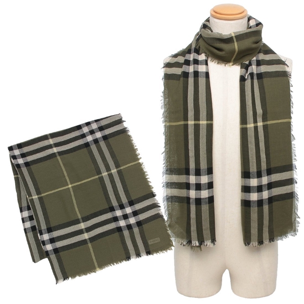 バーバリー スカーフ ワイドチェック カーキグリーン メンズ レディース ユニセックス BURBERRY 8112491 B7346