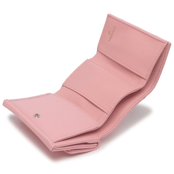 シャネル 三つ折り財布 マトラッセ ココマーク CCマーク スター ピンク  