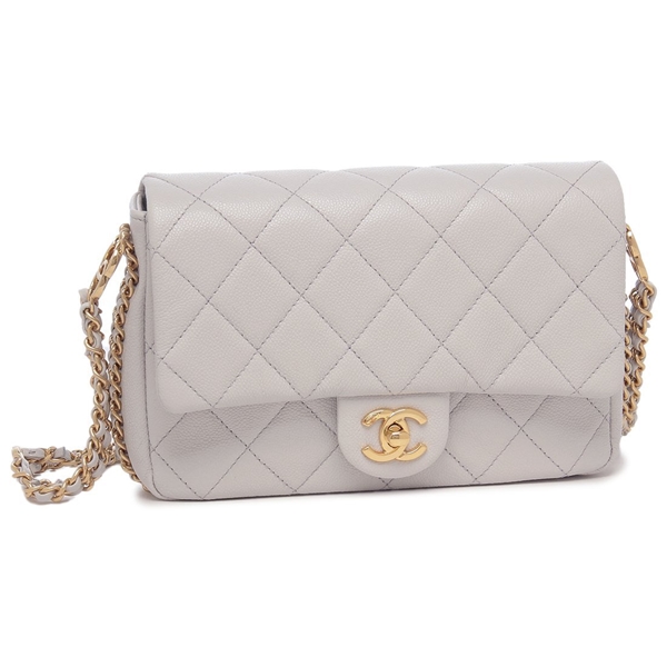 シャネル ショルダーバッグ マトラッセ CCマーク ミニバッグ ホワイト グレー レディース CHANEL AS3757 B21217 U1117
