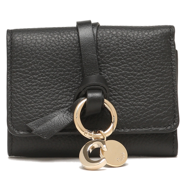 美品✨Chloe アルファベットコンパクト財布 三つ折り シボ革 ブラック 