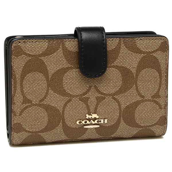 【新品】COACH コーチ 二つ折り財布 シグネチャー カーキ ブラック