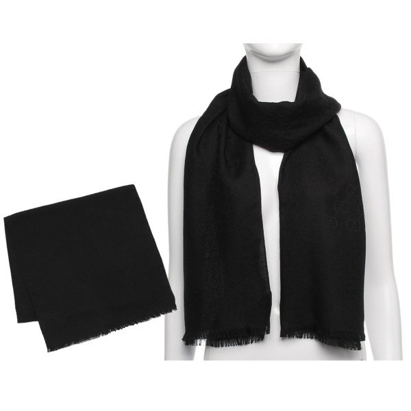 グッチ ストール スカーフ ジャガード GGロゴ シルク混ウール 大判 ブラック メンズ レディース ユニセックス GUCCI 165904 3G646 1000