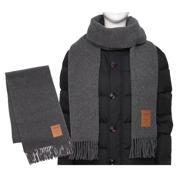 ガニー マフラー フリンジ レザーパッチ グレー メンズ レディース ユニセックス GANNI A6932 921