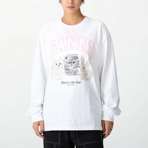 ガニー Tシャツ カットソー アニマル ホワイト レディース GANNI T4275 151