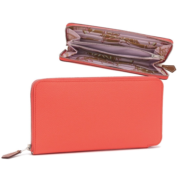 エルメス 長財布 シルクインロング ローズテキサス モーヴペール U刻印 オレンジ レディース HERMES H070668 CK AK