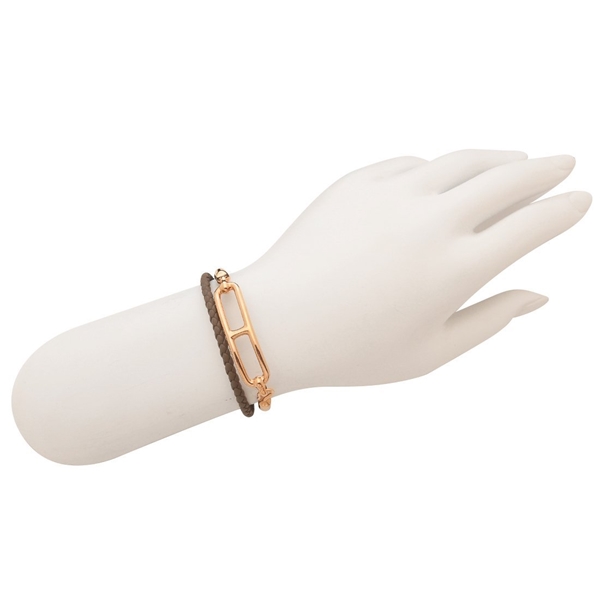HERMES レザーブレスレット ピンク/ブラウン レザーブレスレット