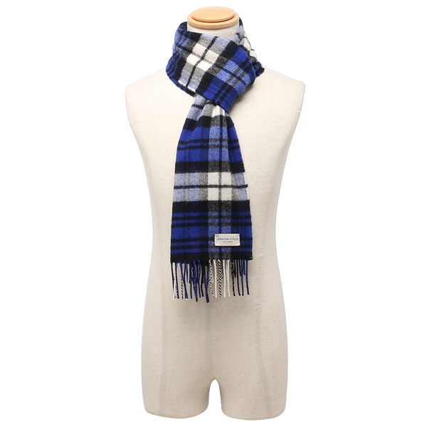 ジョンストンズ マフラー ホワイト ブルー メンズ レディース ユニセックス JOHNSTONS WA000016 KU0123 小判の通販は