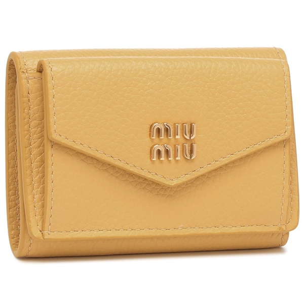 ミュウミュウ 三つ折り財布 ヴィッテロダイノレザー ミニ財布 イエロー レディース MIU MIU 5MH021 ADT7 F0F06