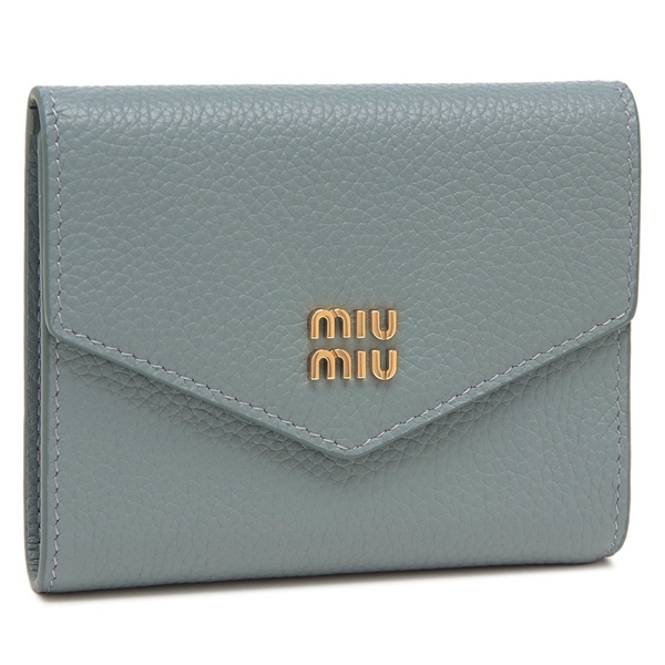 ミュウミュウ 二つ折り財布 メタルロゴ フラップ付き ブルー レディース MIU MIU 5MH040 ADT7 F0035