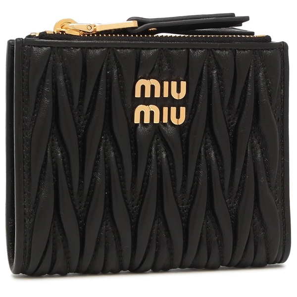 ミュウミュウ 二つ折り財布 マテラッセ ブラック ゴールド レディース MIU MIU 5ML024 AFPP F0002