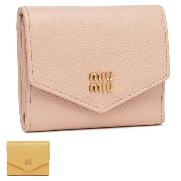 ミュウミュウ 三つ折り財布 ヴィッテロダイノレザー ミニ財布 レディース MIU MIU 5MH043 ADT7 VITELLO DAINO フラップ付き メタルロゴ