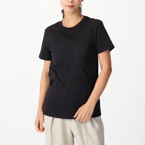 マックスマーラ Tシャツ カットソー コットン 無地 ブラック レディース Max Mara PAPAIA 002 2521946041600