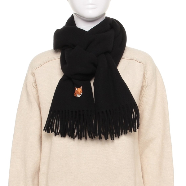 メゾンキツネ マフラー フォックスヘッド ブラック メンズ レディース ユニセックス MAISON KITSUNE PM06201 WB0044 P199