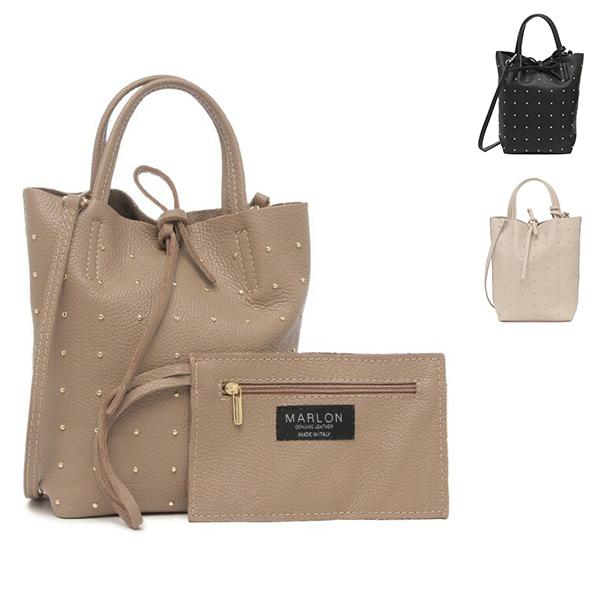 マーロン ハンドバッグ ショルダーバッグ レディース MARLON BS0583 SHOPPER MINI TOTAL STUDS SILVER 2WAY スタッズ