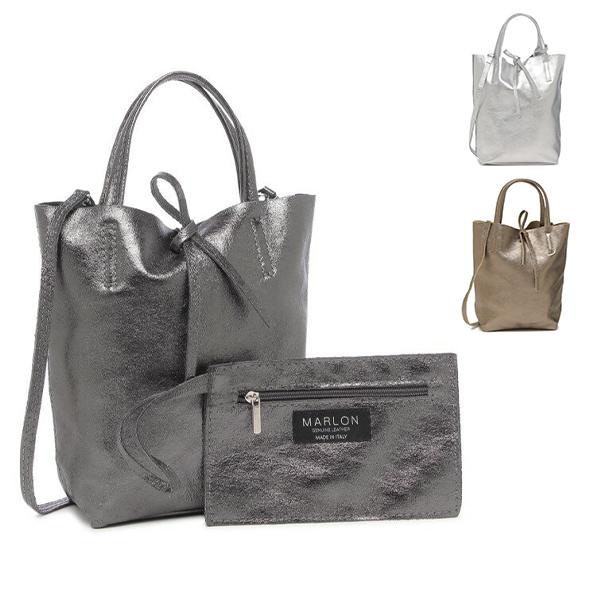 マーロン ハンドバッグ ショルダーバッグ レディース MARLON BS0006 SHOPPER MINI LAMINATO SILVER 2WAY ラメ