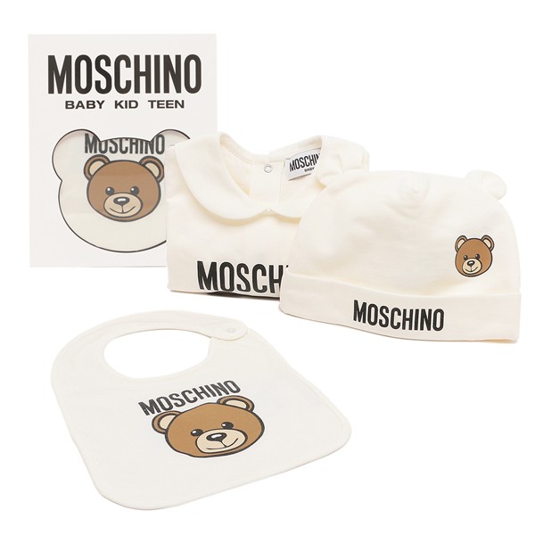 モスキーノ ベビー服 ベビー用品 テディベア 帽子 スタイ ロンパース ホワイト キッズ MOSCHINO MUY067 LCA19 10063