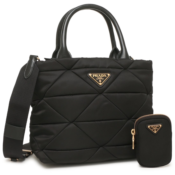 プラダ ハンドバッグ リナイロン パテッド トライアングルロゴ ブラック ゴールド レディース PRADA 1BG373 RDJN F0632 VB9M