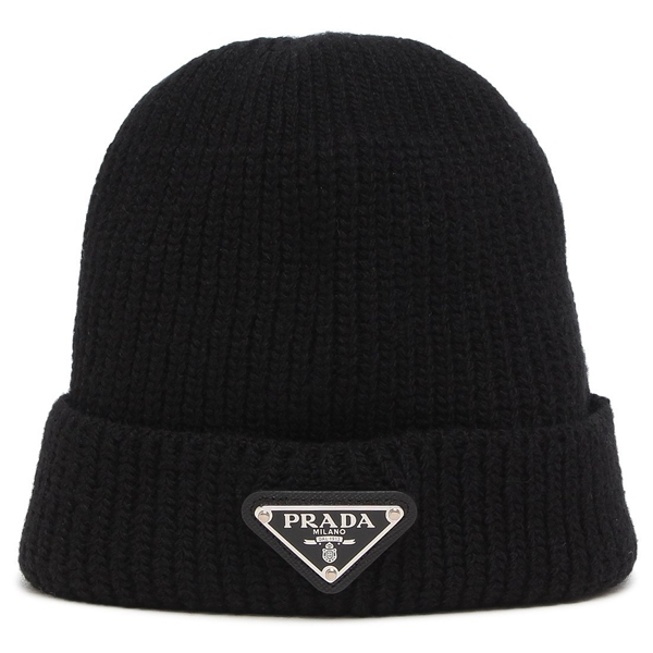 PRADAニット帽ビーニーブラック PRADA ニット帽 ビーニー ブラック Prada ロゴ ビーニー | ブラック