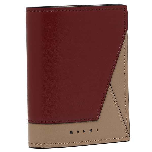 マルニ 二つ折り財布 ミニ財布 ワインレッド ベージュ メンズ MARNI PFMI0051U0 P2644 ZO596 BILLFOLD WITH COIN PURSE WINE DUNE