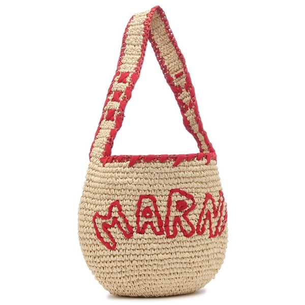 マルニ かごバッグ トートバッグ ナッサ ラフィア スモールホーボーバッグ ベージュ レッド レディース MARNI SBMP0257A0 P8561 ZO980