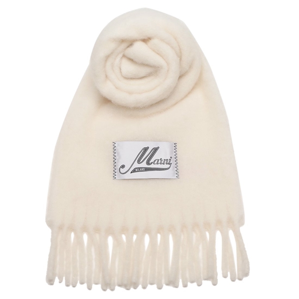 ロエベ　ホワイト ウール混合 マフラー フリンジ付き LOEWE ウール混紡 マフラー ホワイト フリンジ付き